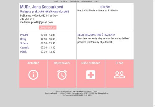 Zobrazit webové stránky Praktický lékař pro dospělé-MUDr. Jana Kocourková