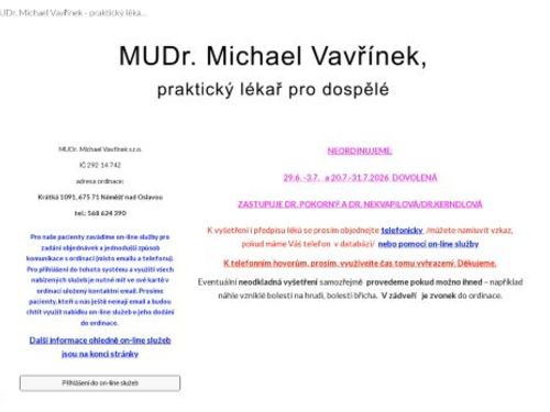 Praktický lékař pro dospělé - MUDr. Michael Vavřínek