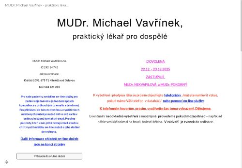 Zobrazit webové stránky Praktický lékař pro dospělé - MUDr. Michael Vavřínek