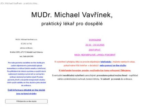 Praktický lékař pro dospělé - MUDr. Michael Vavřínek