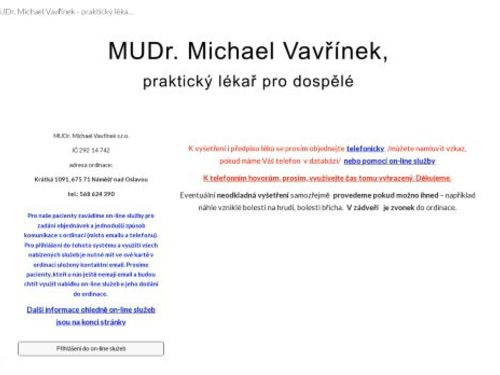 Praktický lékař pro dospělé - MUDr. Michael Vavřínek