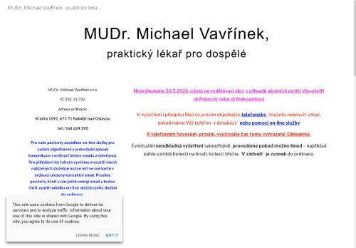 Zobrazit webové stránky Praktický lékař pro dospělé - MUDr. Michael Vavřínek