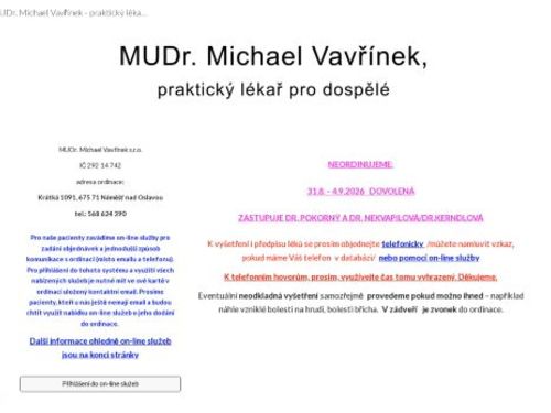Praktický lékař pro dospělé - MUDr. Michael Vavřínek