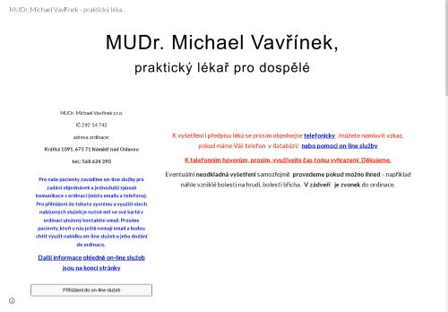 Zobrazit webové stránky Praktický lékař pro dospělé - MUDr. Michael Vavřínek