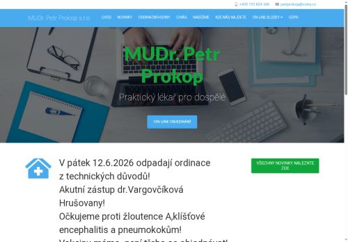 Zobrazit webové stránky Praktický lékař pro dospělé - MUDr. Petr Prokop
