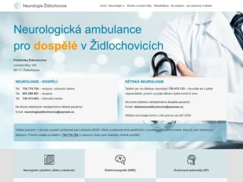 Neurologická ambulance Neurologie Židlochovice - MUDr. Tomáš Kubelka, MUDr. Eduard Minks, Ph.D., MUDr. Mária Justanová, MUDr. Ivica Čechová, Ph.D., MUDr. Hana Karpatová, MUDr. Hana Streitová, doc. MUDr. Martin Pail, Ph.D.