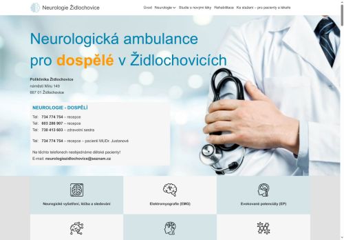 Zobrazit webové stránky Neurologická ambulance Neurologie Židlochovice - MUDr. Tomáš Kubelka, MUDr. Eduard Minks, Ph.D., MUDr. Mária Justanová, MUDr. Ivica Čechová, Ph.D., MUDr. Hana Karpatová, MUDr. Hana Streitová, doc. MUDr. Martin Pail, Ph.D.