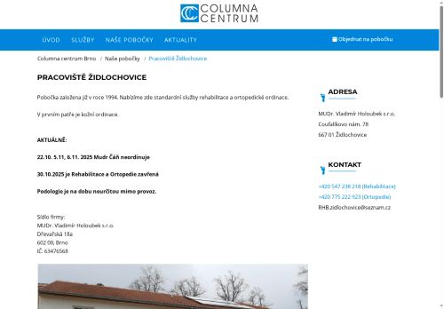 Zobrazit webové stránky Rehabilitace Columna centrum - MUDr. Vladimír Holoubek