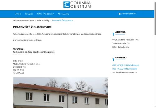 Zobrazit webové stránky Rehabilitace Columna centrum - MUDr. Vladimír Holoubek