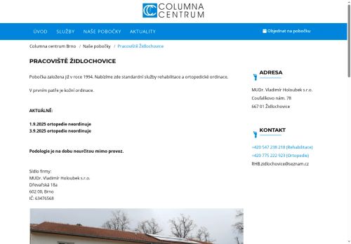 Zobrazit webové stránky Rehabilitace Columna centrum - MUDr. Vladimír Holoubek