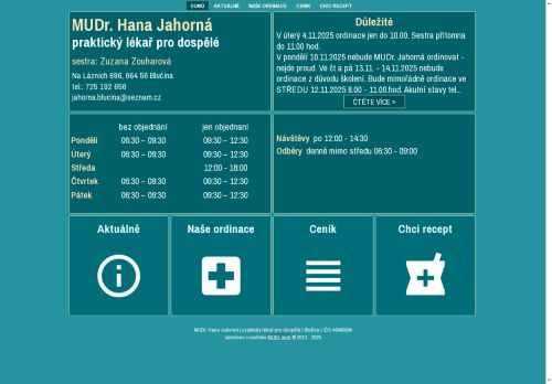 Zobrazit webové stránky Praktický lékař pro dospělé - MUDr. Hana Jahorná