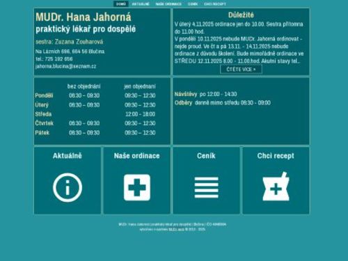 Praktický lékař pro dospělé - MUDr. Hana Jahorná