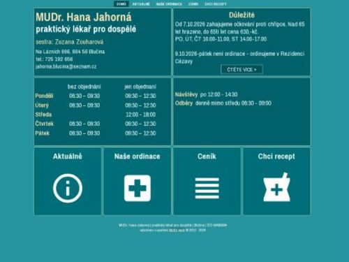 Praktický lékař pro dospělé - MUDr. Hana Jahorná