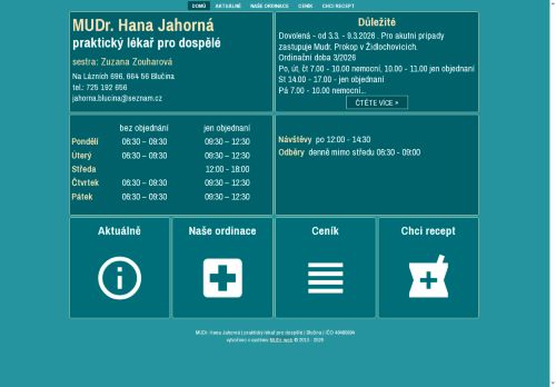 Zobrazit webové stránky Praktický lékař pro dospělé - MUDr. Hana Jahorná