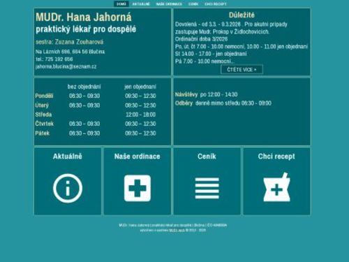 Praktický lékař pro dospělé - MUDr. Hana Jahorná