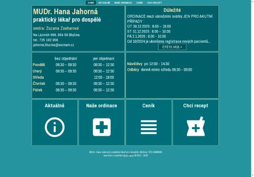 Zobrazit webové stránky Praktický lékař pro dospělé - MUDr. Hana Jahorná