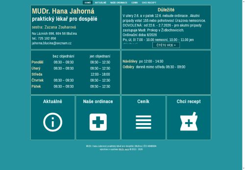 Zobrazit webové stránky Praktický lékař pro dospělé - MUDr. Hana Jahorná