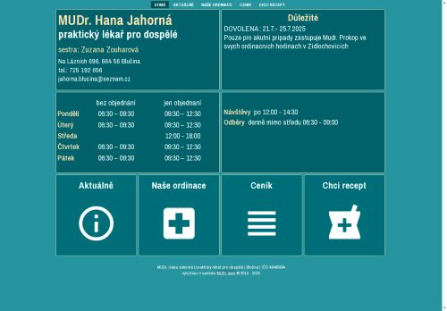 Zobrazit webové stránky Praktický lékař pro dospělé - MUDr. Hana Jahorná
