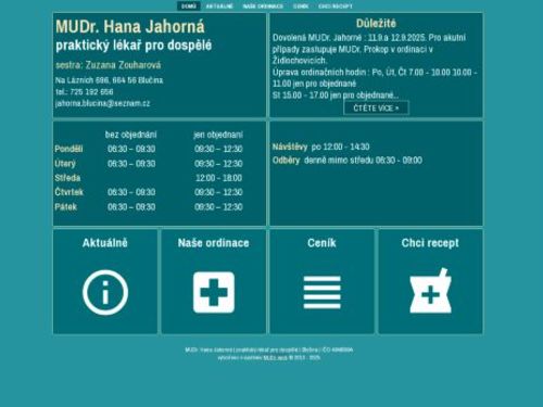 Praktický lékař pro dospělé - MUDr. Hana Jahorná