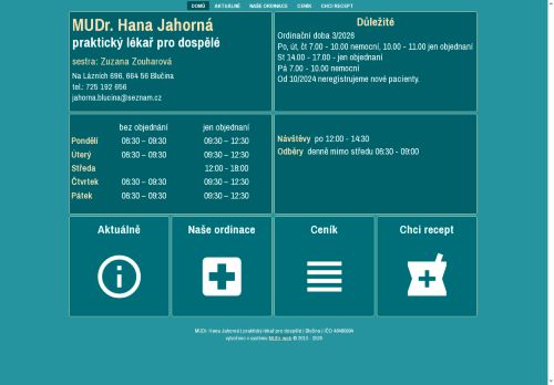 Zobrazit webové stránky Praktický lékař pro dospělé - MUDr. Hana Jahorná