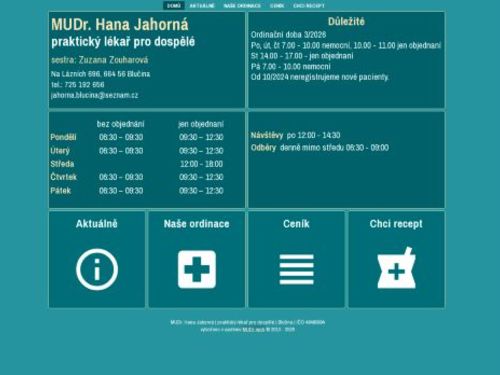 Praktický lékař pro dospělé - MUDr. Hana Jahorná