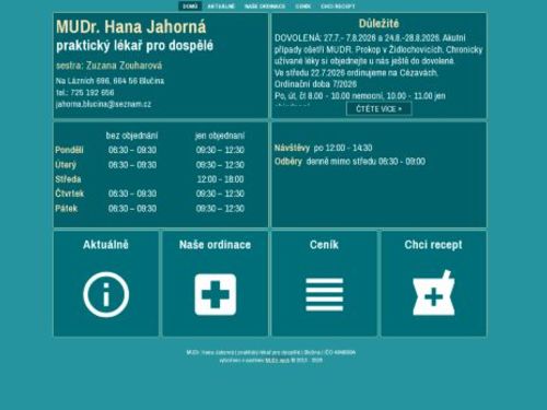 Praktický lékař pro dospělé - MUDr. Hana Jahorná