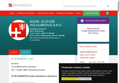 Zobrazit webové stránky Kožní ambulance - MUDr. Zlatuše Holoubková, MUDr. Olga Dolinová