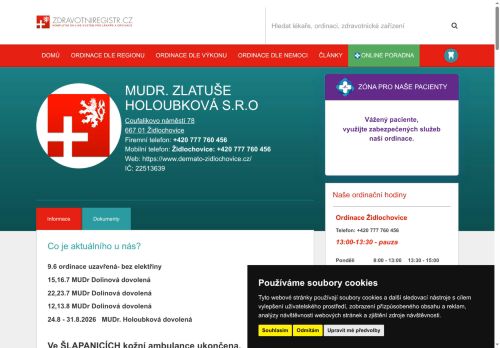 Zobrazit webové stránky Kožní ambulance - MUDr. Zlatuše Holoubková, MUDr. Olga Dolinová