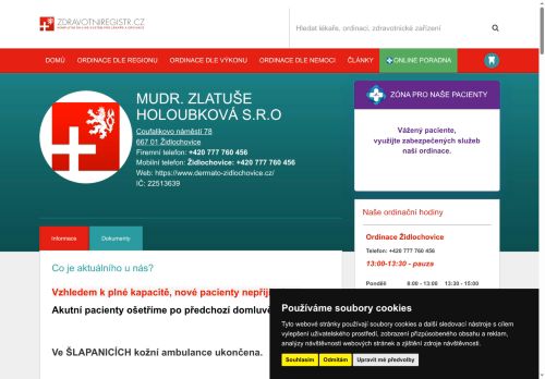 Zobrazit webové stránky Kožní ambulance - MUDr. Zlatuše Holoubková, MUDr. Olga Dolinová