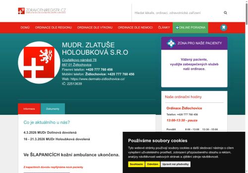 Zobrazit webové stránky Kožní ambulance - MUDr. Zlatuše Holoubková, MUDr. Olga Dolinová