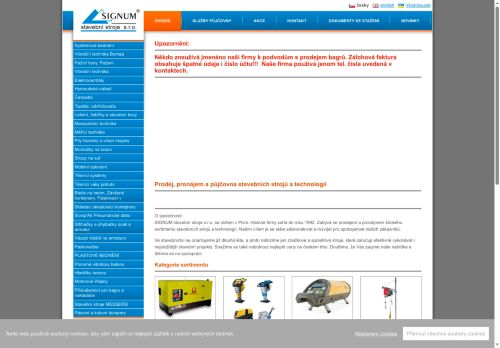 Webové stránky SIGNUM stavební stroje s.r.o., Plzeň