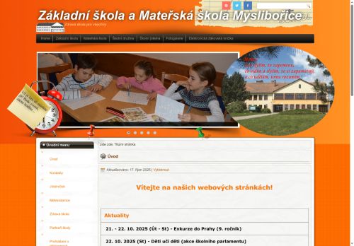 Webové stránky Základní škola a Mateřská škola Myslibořice, Myslibořice