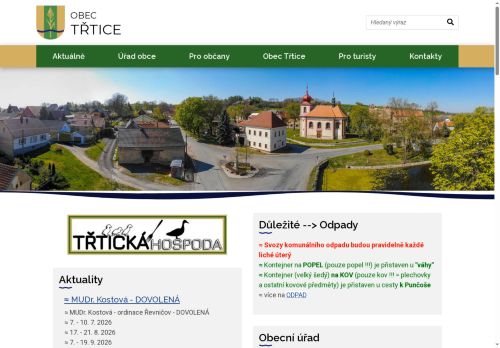 Obec Třtice nabízí práci na pozici Číšník/servírka v obci Třtice