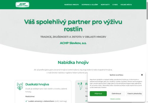 Webové stránky ACHP Slavkov, a.s., Slavkov u Brna