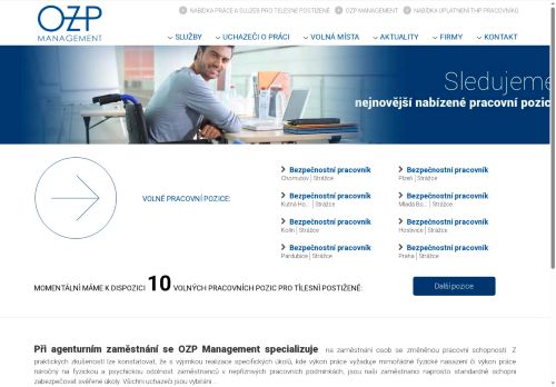 Webové stránky OZP Management a.s., Praha
