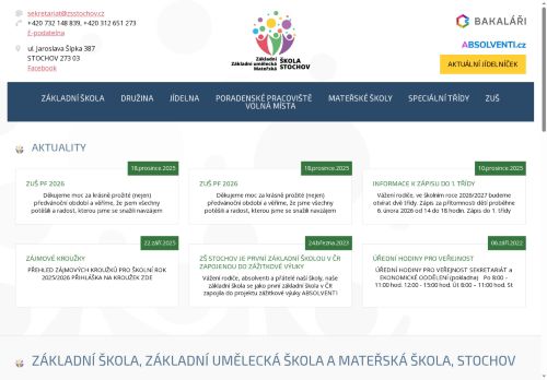 Webové stránky Základní škola, Základní umělecká škola a Mateřská škola, Stochov, příspěvková organizace, Stochov