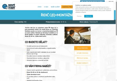 Webové stránky NOVÝ START, personální agentura s.r.o., Třebíč