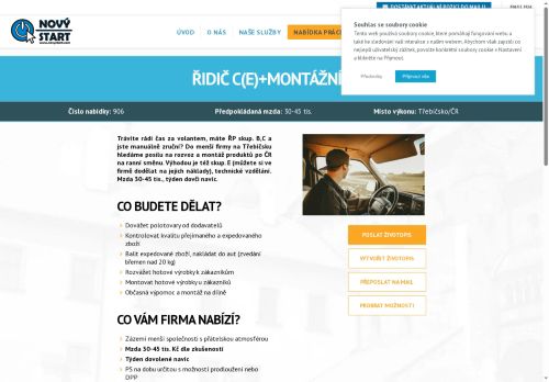 Webové stránky NOVÝ START, personální agentura s.r.o., Třebíč