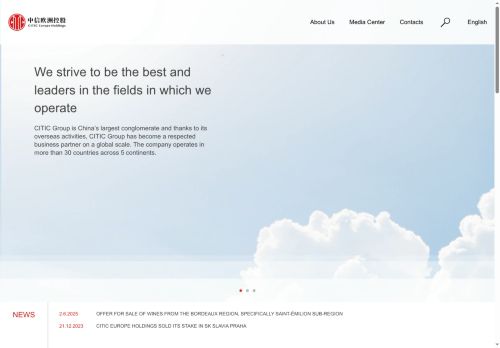 Webové stránky CITIC Europe Holdings a.s., Praha
