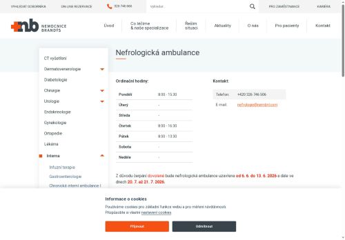 Zobrazit webové stránky Nefrologická ambulance - Nemocnice Brandýs nad Labem