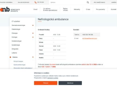 Nefrologická ambulance - Nemocnice Brandýs nad Labem