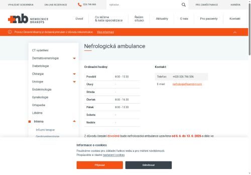 Zobrazit webové stránky Nefrologická ambulance - Nemocnice Brandýs nad Labem