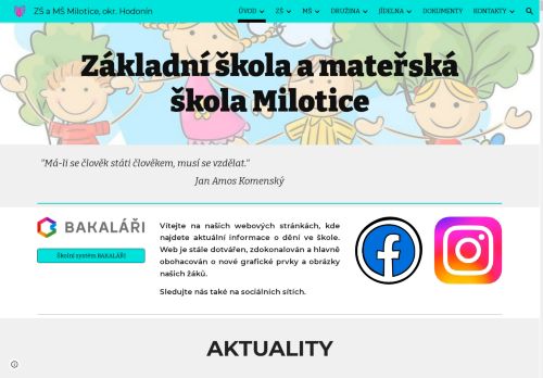 Webové stránky Základní škola a mateřská škola Milotice, okres Hodonín, Milotice