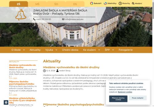 Webové stránky Základní škola  a Mateřská škola  Králův Dvůr - Počaply,Tyršova 136,okres Beroun, Králův Dvůr
