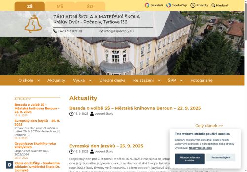 Základní škola  a Mateřská škola  Králův Dvůr - Počaply,Tyršova 136,okres Beroun nabízí práci na pozici Učitelé na 2. stupni základních škol v obci Králův Dvůr