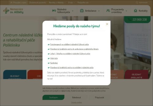 Webové stránky Nemocnice sv. Alžběty Na Slupi, s.r.o., Praha