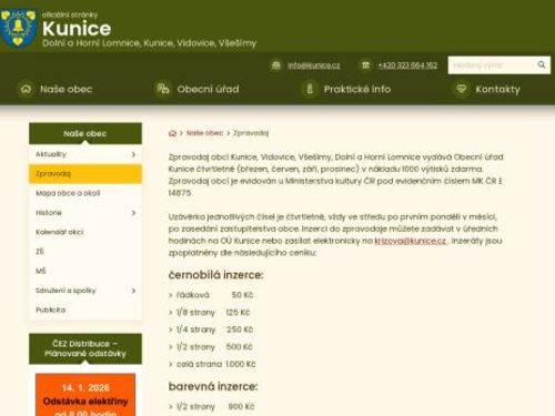 Zpravodaj obcí Kunice, Vidovice, Všešímy, Dolní a Horní Lomnice