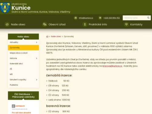 Zpravodaj obcí Kunice, Vidovice, Všešímy, Dolní a Horní Lomnice