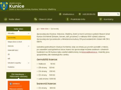 Zpravodaj obcí Kunice, Vidovice, Všešímy, Dolní a Horní Lomnice