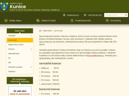 Zpravodaj obcí Kunice, Vidovice, Všešímy, Dolní a Horní Lomnice